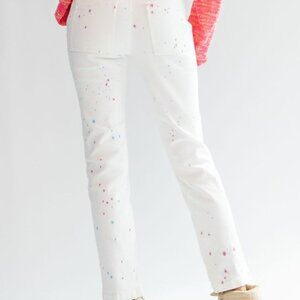 EASEL Paint Splatter Slim Fit White Stretch Jeans